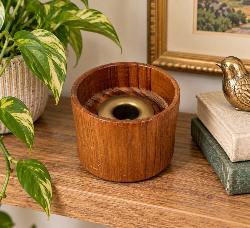 Dolphin Genuine Teak Wood Taper Candle Holder Fall Farmhouse Cottagecore Decor